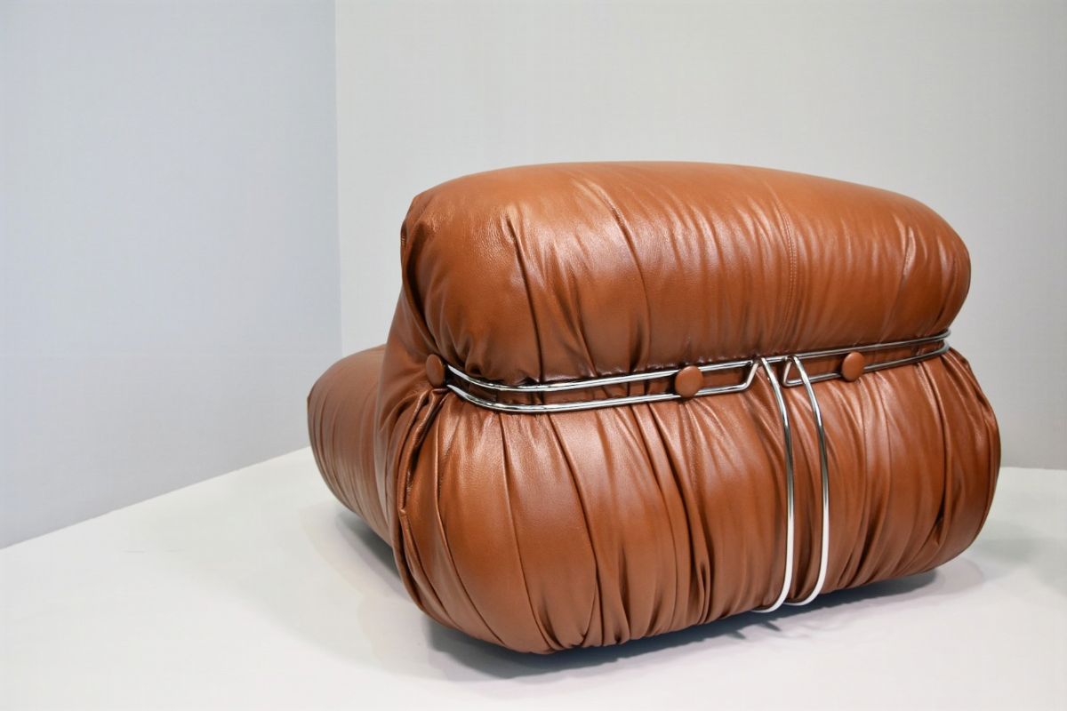 Pair of brown leather Soriana Cassina armchairs