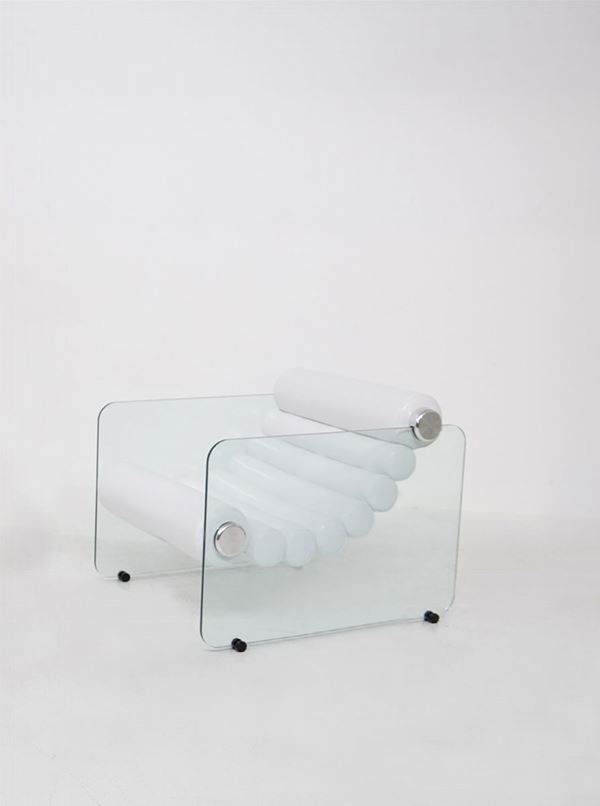 Fabio Lenci - Glass and White Imitation Leather Armchair