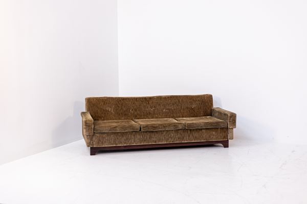 Vintage Velvet and Wood Sofa by Saporiti Italia