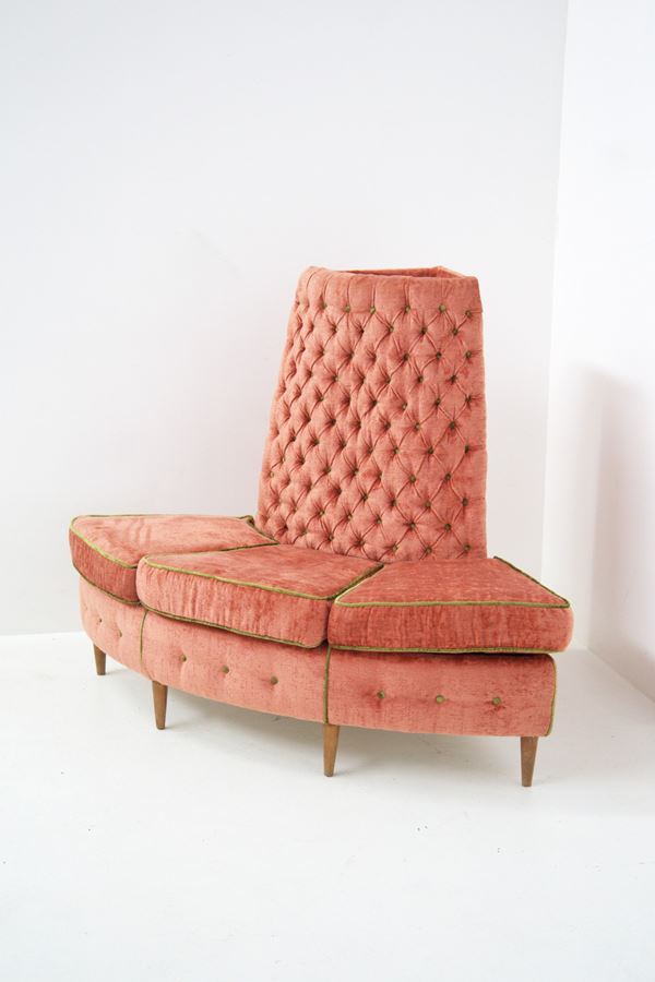 Corner Sofa in Pink and Green Velvet