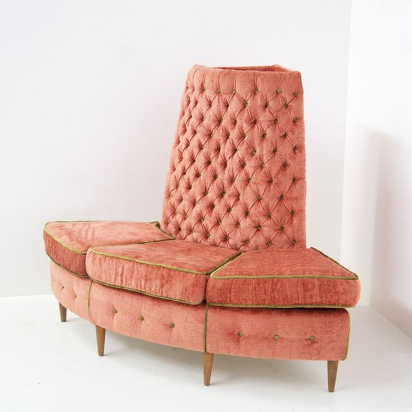 Corner Sofa in Pink and Green Velvet