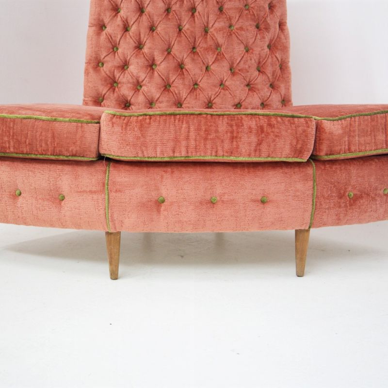 Semi Circular Corner Sofa in Pink and Green Velvet