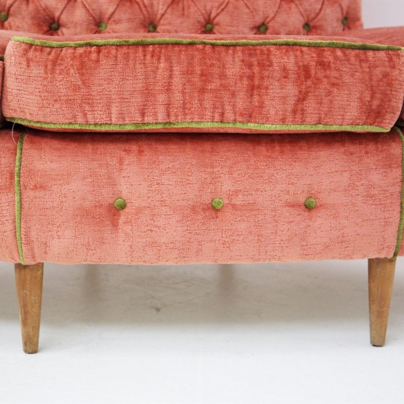 Semi Circular Corner Sofa in Pink and Green Velvet