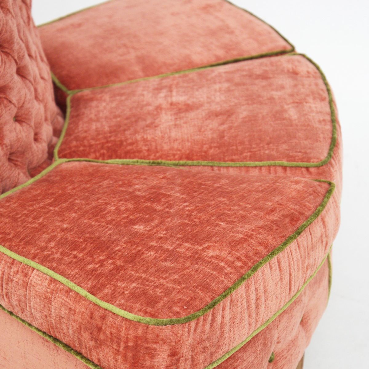 Semi Circular Corner Sofa in Pink and Green Velvet