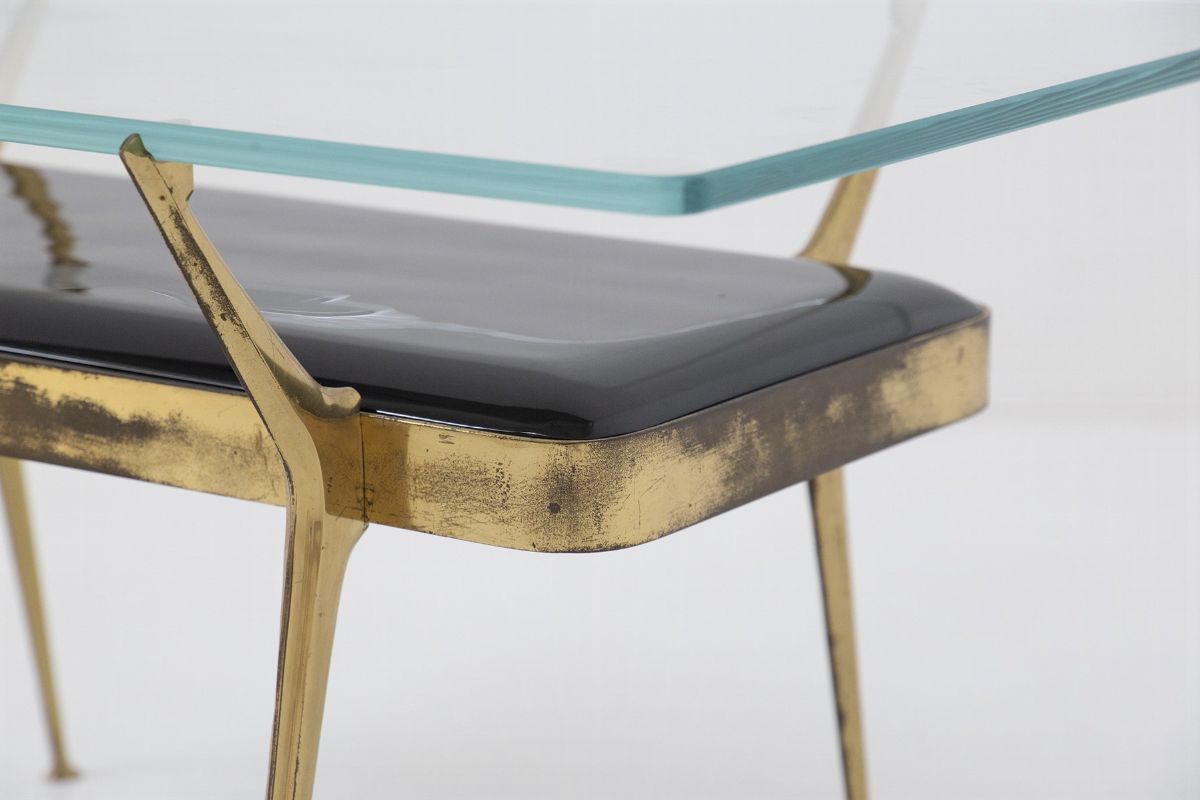 Tavolo Vintage in Vetro e Ottone