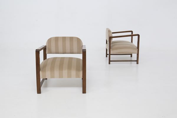 Vintage Wood and Fabric Armchairs