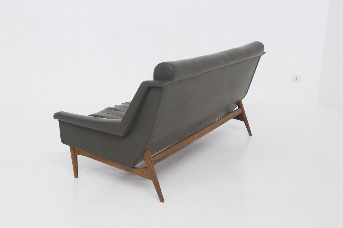 Divano Vintage in Legno e Pelle Nera