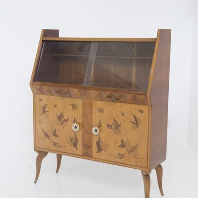 Credenza Vintage in Legno Vetro e Ceramica