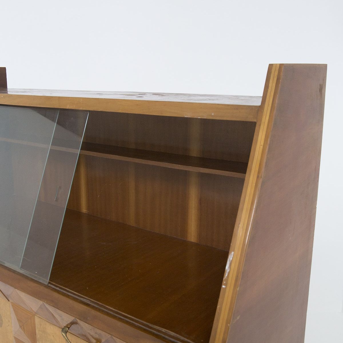 Credenza Vintage in Legno Vetro e Ceramica