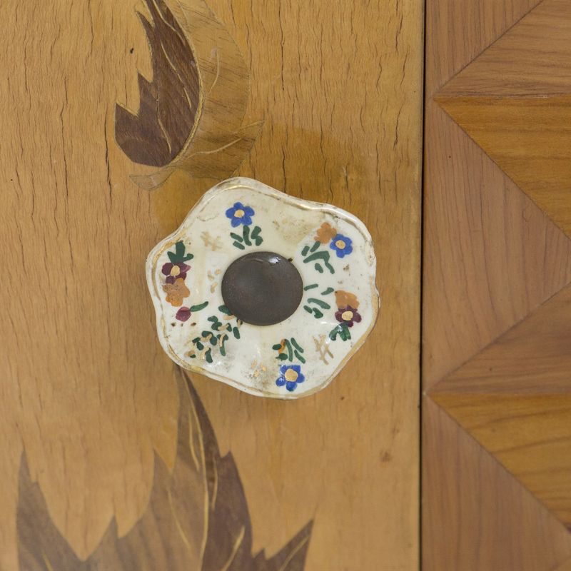 Credenza Vintage in Legno Vetro e Ceramica