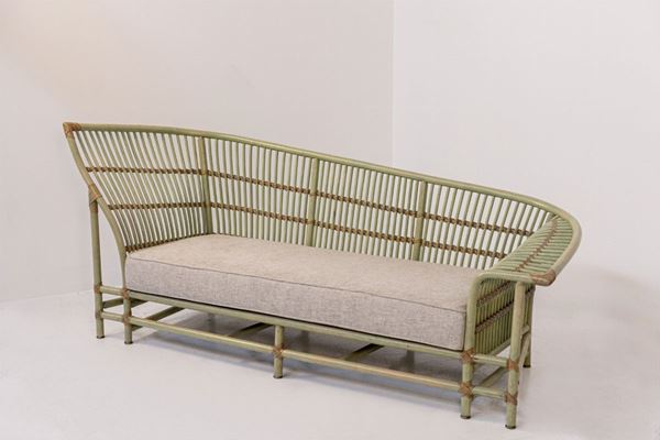 Italian Sofa in Bamboo Post Modern in Grey Fabric