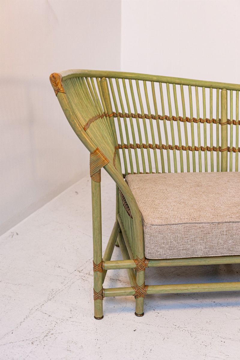 Italian Sofa in Bamboo Post Modern in Grey Fabric