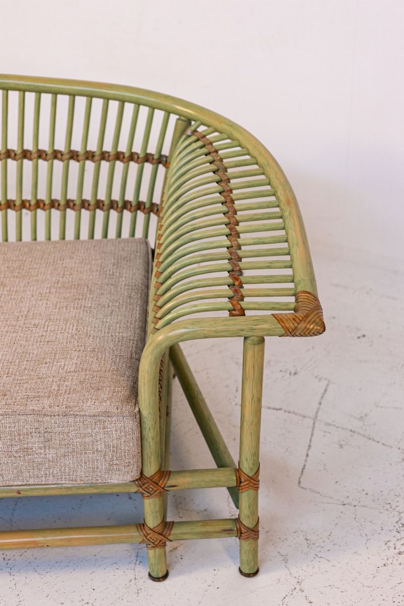 Italian Sofa in Bamboo Post Modern in Grey Fabric