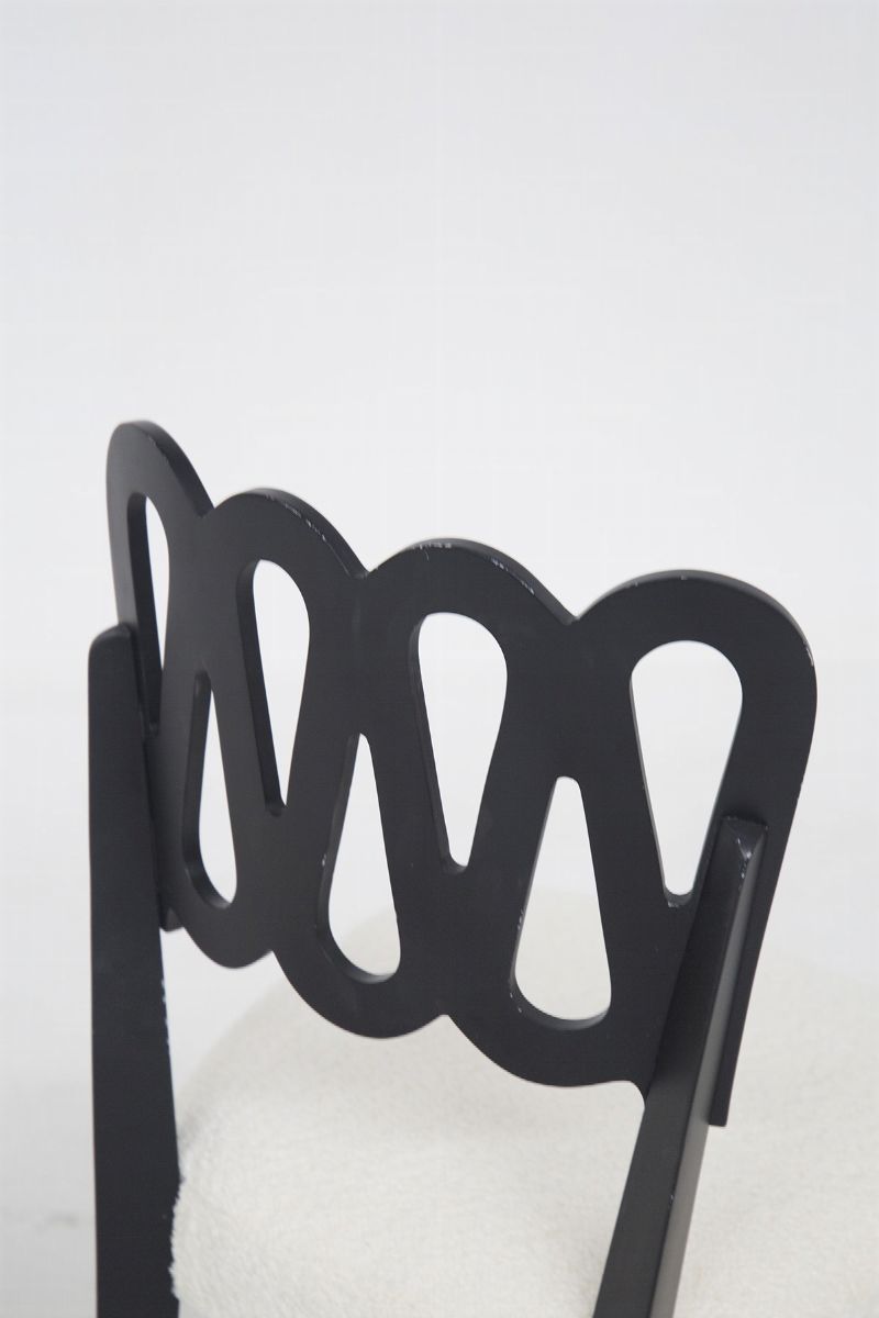 Set di Sei Sedie in Legno Verniciato e Boucle