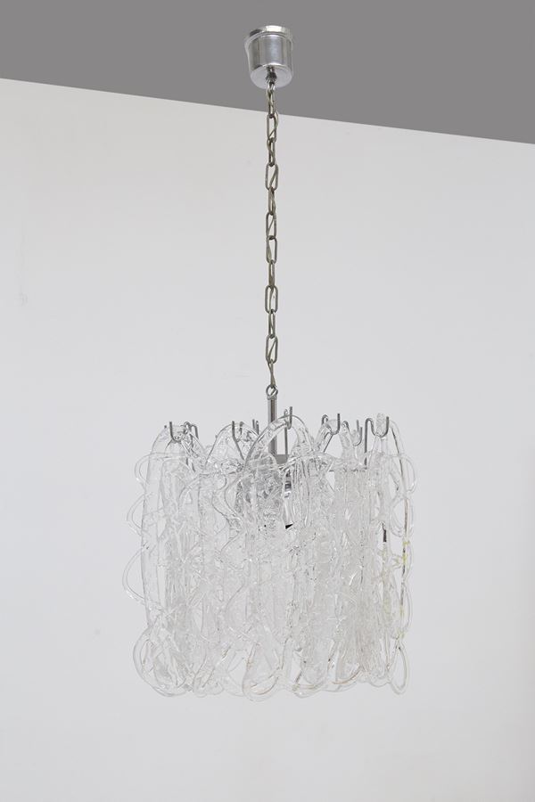 Murano glass and steel chandelier Mazzega