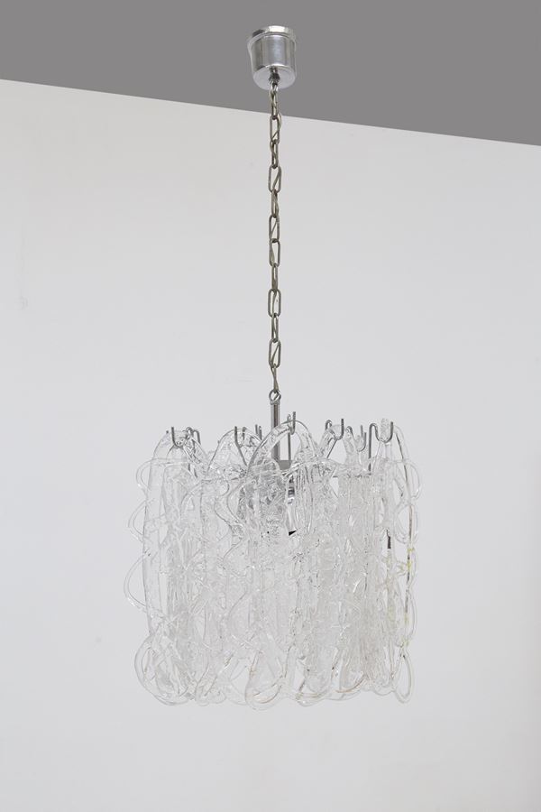 Lampadario in vetro Murano e acciaio Mazzega