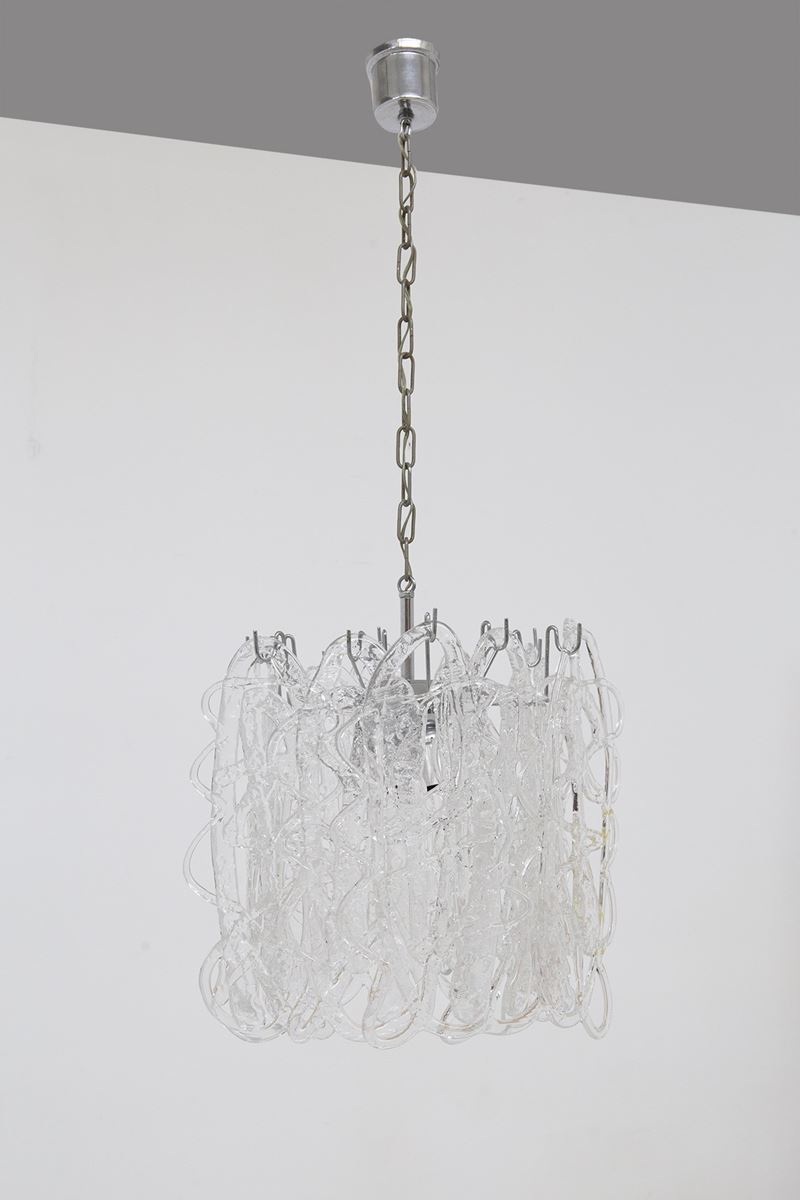 Lampadario in vetro Murano e acciaio Mazzega