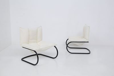 Pair Armchairs in Boucle And Metal