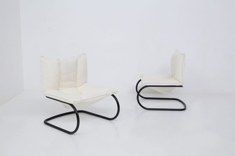 Pair Armchairs in Boucle And Metal