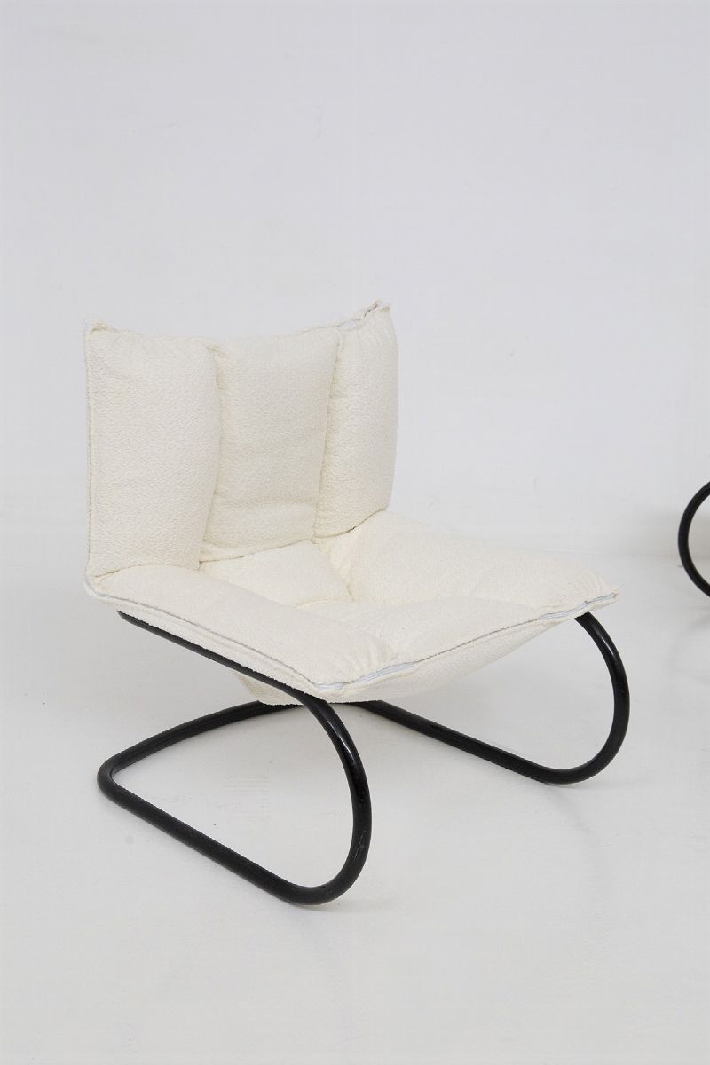 Pair Armchairs in Boucle And Metal