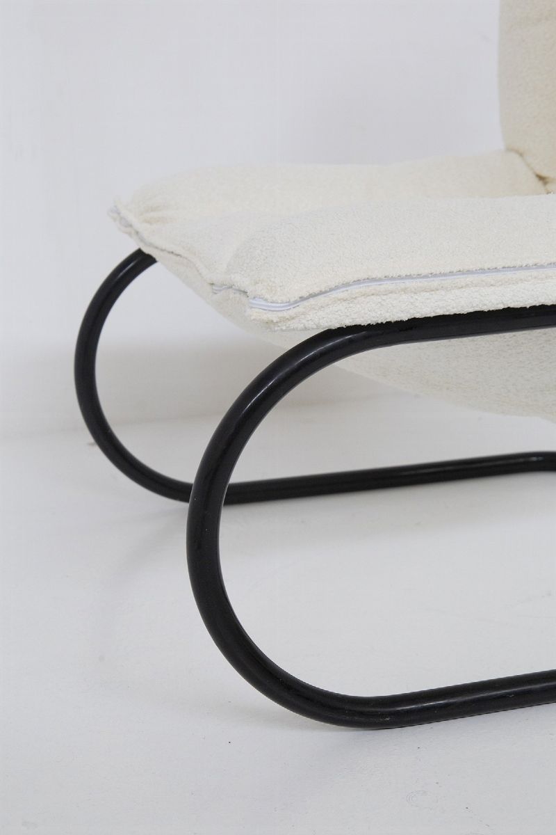 Pair Armchairs in Boucle And Metal