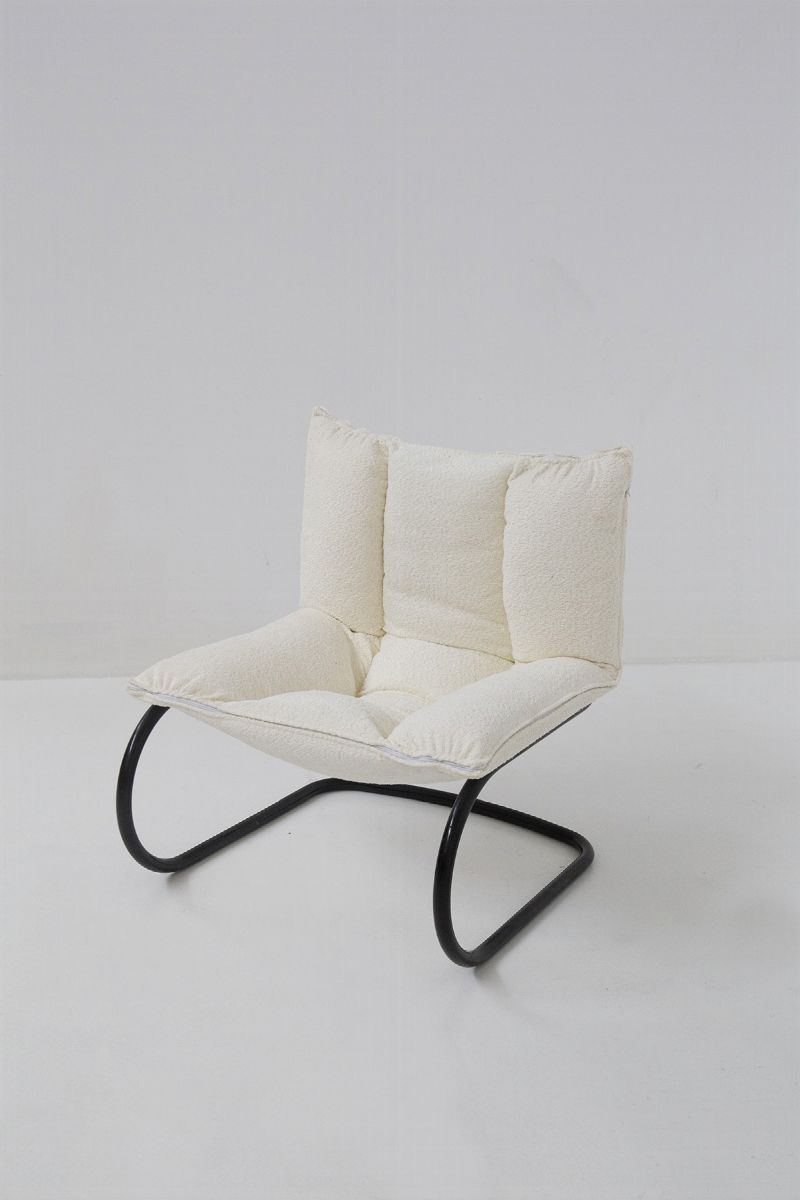 Pair Armchairs in Boucle And Metal