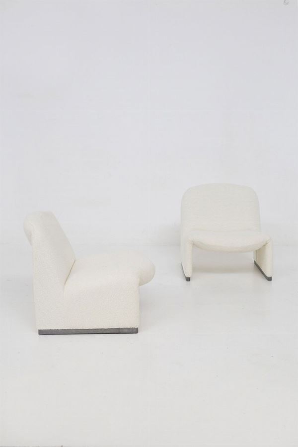 Giancarlo Piretti Pair of armchairs in boucle