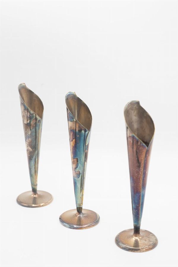 Manifattura francese - Trio of Vintage Silver Leaf Shaped Goblets