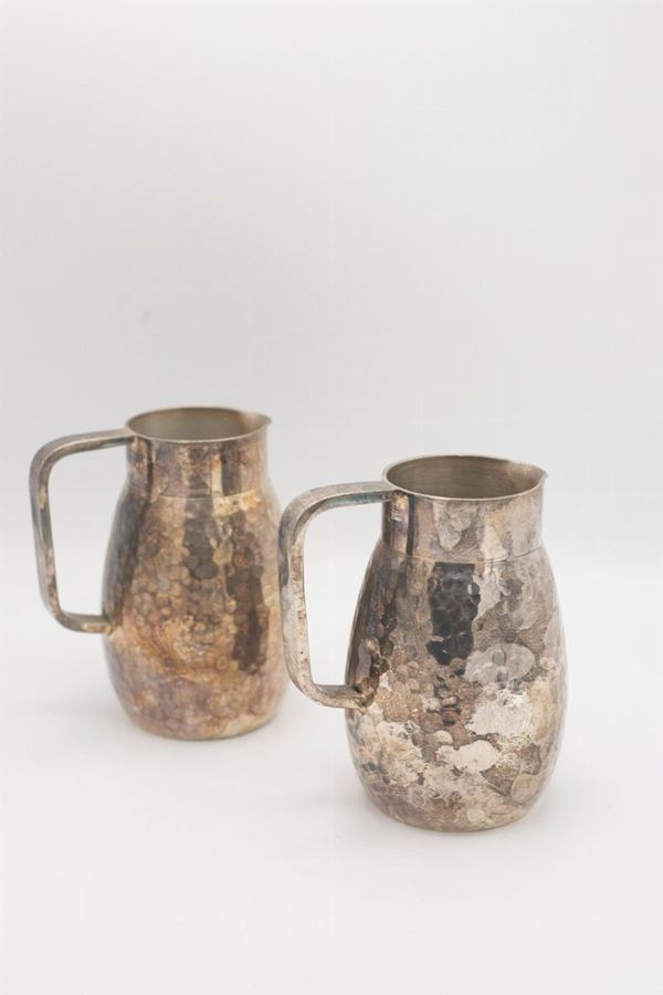 Vintage Pair of Punched Silver Jugs