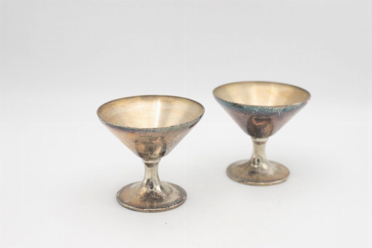 G. Ponti Duetto di coppe Martini in metallo argentato