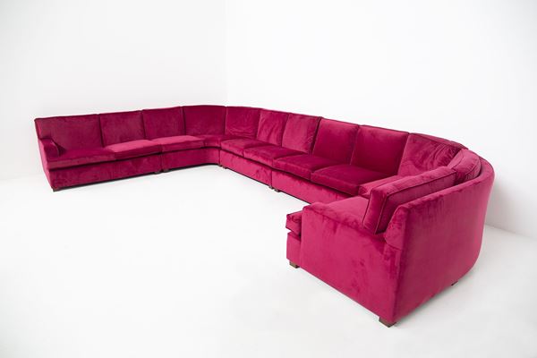 Osvaldo Borsani - Large Italian Sofa by Osvaldo Borsani in Dark Fuchsia Velvet