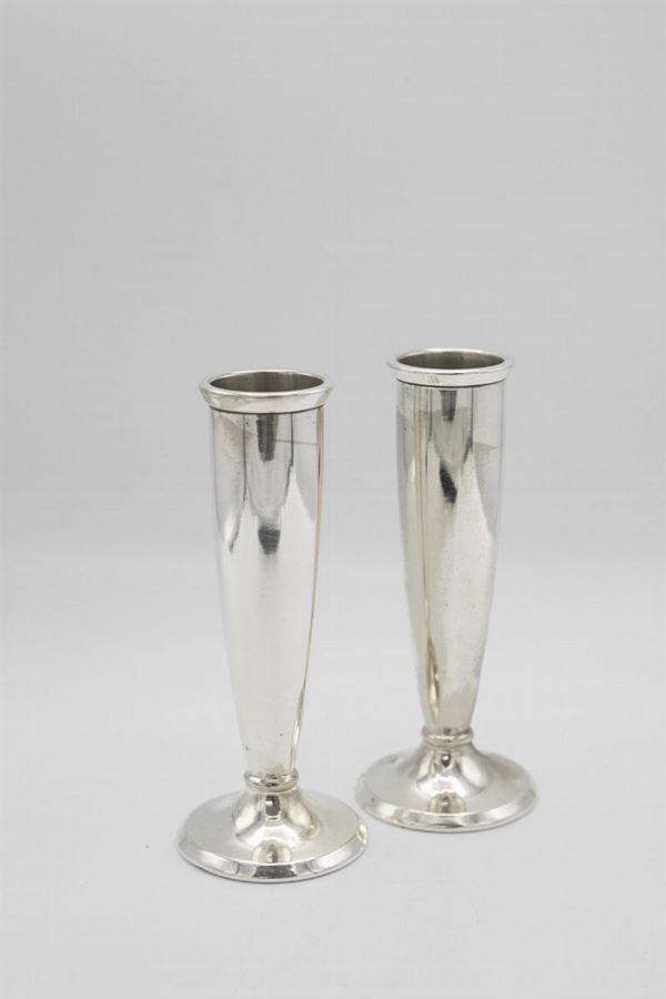 Krupp Milano - G. Ponti Fine pairs of Vintage Flower Holders Patinated