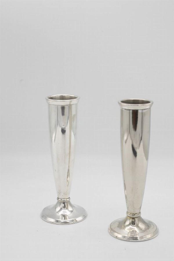 Krupp Milano - G. Ponti Coppia di Portafiori metallo argentato vintage