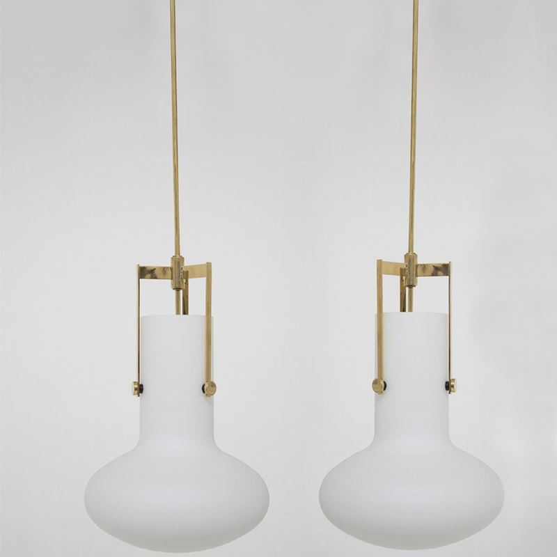 Satin Pendant Ignazio Gardella for Azucena in Brass and Glass, 1960s