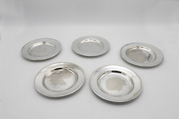Krupp Milano - G. Ponti Set di cinque piattini d'argento vintage