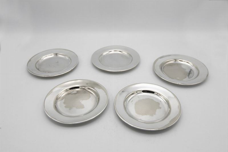 G. Ponti Set di cinque piattini d'argento vintage