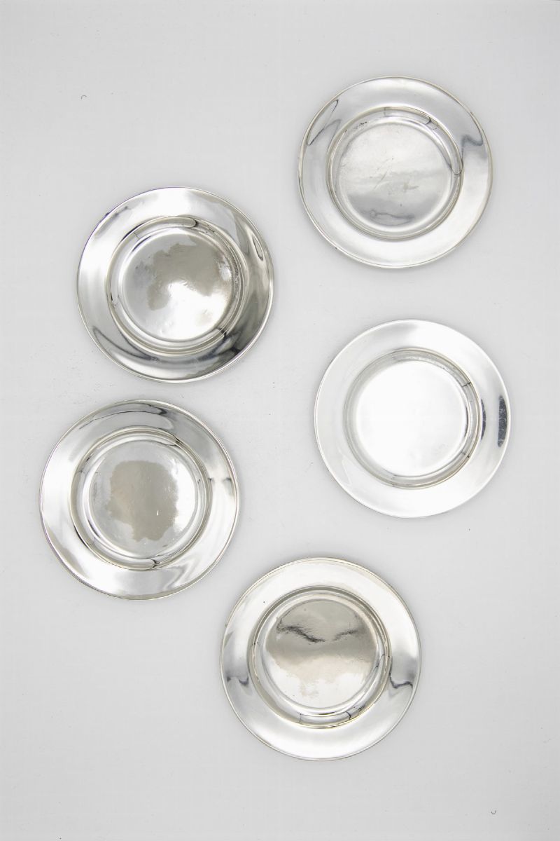 G. Ponti Set di cinque piattini d'argento vintage