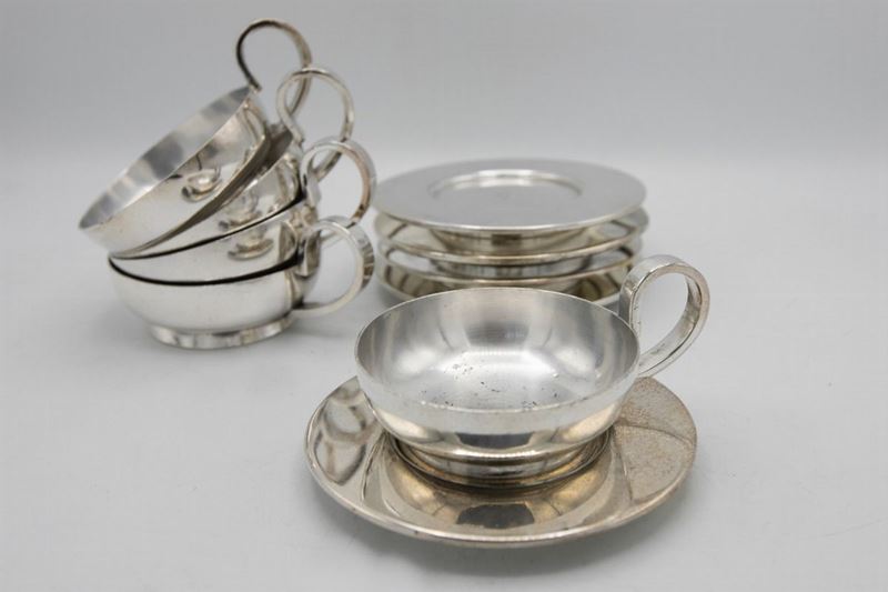 G. Ponti Grazioso set di cinque tazze e piattini da tè d'epoca