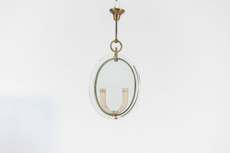 Italian Pendant Attributed to Gio Ponti in Brass and Art Glass