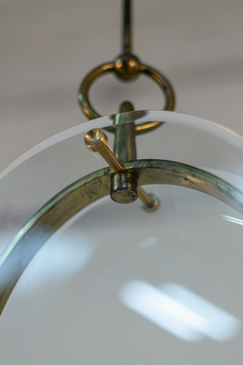 Italian Pendant Attributed to Gio Ponti in Brass and Art Glass