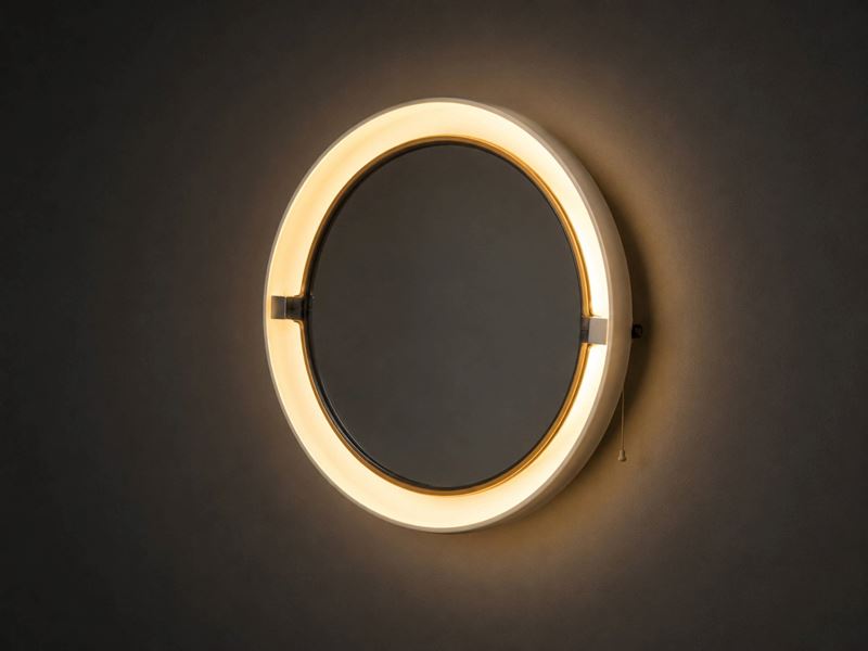 Allibert - Specchio da parete illuminato rotondo, specchio in plastica bianca e metallo