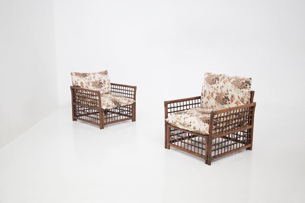 Floral Armchairs by Vivai Del Sud in Wood and Rattan