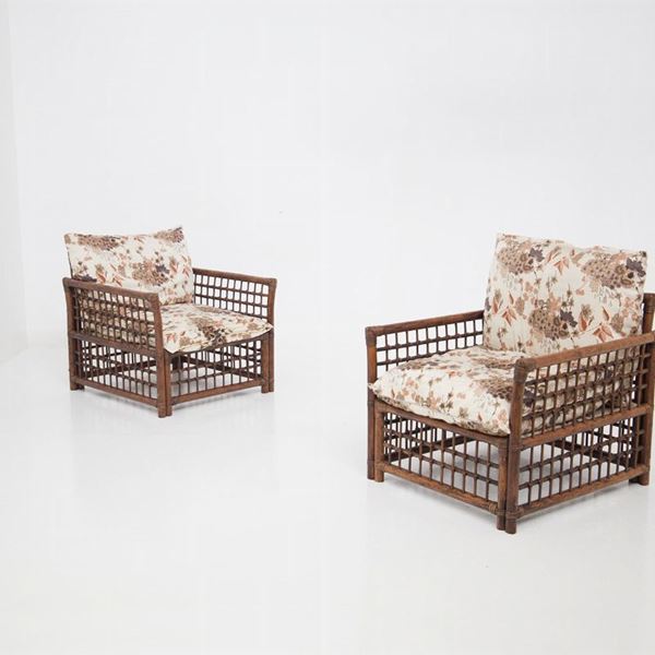 Floral Armchairs by Vivai Del Sud in Wood and Rattan