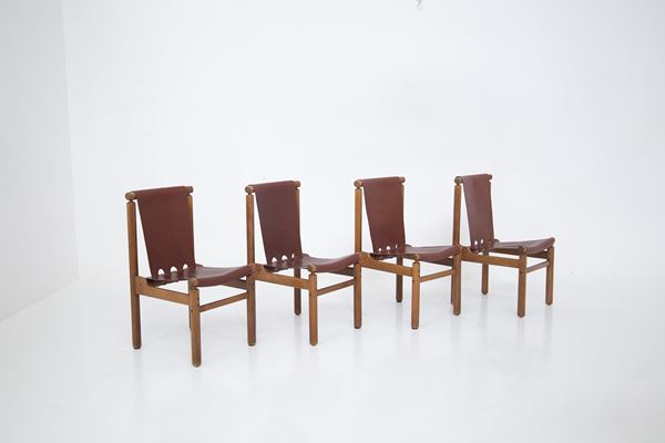 Ilmari Tapiovaara - Ilmari Tapiovaara Four Leather Chairs for Permanente Mobili Cantù