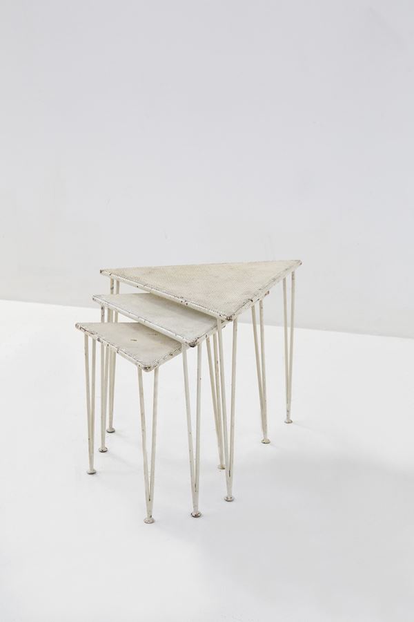 Mathieu  Mat&#233;go - Mathieu Matégot (Attr.) French painted iron side tables.